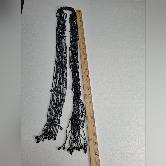 Black Multi-Strand Beaded Scarf Callar Necklace - Unbranded Boho Artistic main image 6